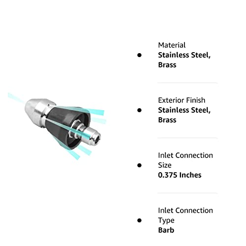 Millie Pressure Washer Sewer Jetter Nozzle with Stainless Steel, Durable Design Sewer Jet Nozzle,Pressure Drain Jetter Hose Nozzle,3/8'' Quickly Connector, 5000 PSI Orifice 6.5