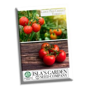 large red cherry tomato seeds for planting, 500+ heirloom seeds per packet, (isla’s garden seeds), sweet, non gmo seeds, botanical name: solanum lycopersicum, great home garden gift