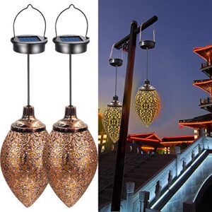 2pcs hanging solar lights solar-powered lantern led garden lights metal lamp waterproof for outdoor hanging decor…