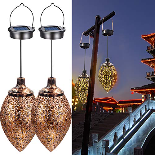 2PCS Hanging Solar Lights Solar-Powered Lantern LED Garden Lights Metal Lamp Waterproof for Outdoor Hanging Decor…