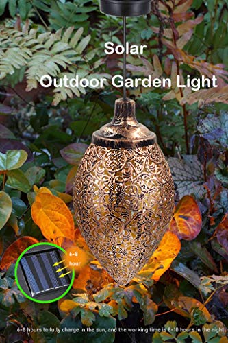2PCS Hanging Solar Lights Solar-Powered Lantern LED Garden Lights Metal Lamp Waterproof for Outdoor Hanging Decor…