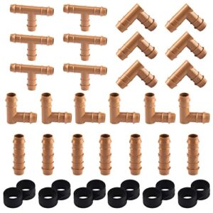 28pcs 1/2 in drip irrigation fittings kit, irrigation tubing parts, barbed connector include 10 couplings, 6 tees, 6 elbows, 6 end caps, drip line connectors for garden drip or sprinkler system
