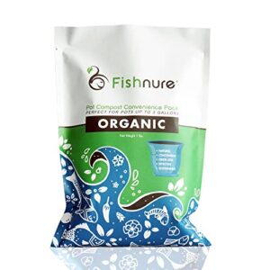 Fishnure 1 Pound Convenience Pack - 1 Pot 1 Bag - Odorless Organic Humus Compost Fish Manure Fertilizer - OMRI Listed - with Living microbes for Potted Plants, Indoor Plants, and Flowers (1 Pack)