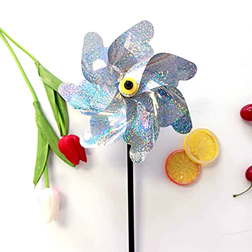 Haokaini 10pcs Bird Blinder Repellent Pinwheels Sparkly Whirl Pin Wheel with Stake Windmill Toy Effectively Keep Birds Away for Garden Yard Lawn