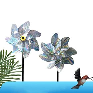 Haokaini 10pcs Bird Blinder Repellent Pinwheels Sparkly Whirl Pin Wheel with Stake Windmill Toy Effectively Keep Birds Away for Garden Yard Lawn