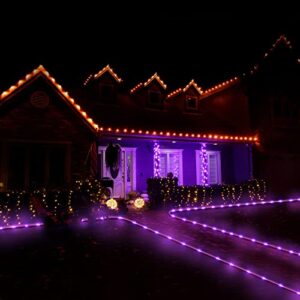 Solar Halloween Rope Lights Outdoor, 2 Pack 33 ft 100 LED 8 Modes Solar Orange Purple String Lights, Solar Powered Waterproof Tube Lights for Halloween Tree Garden Fence Yard Party Outdoor Decorations