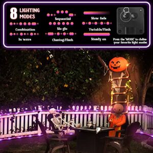 Solar Halloween Rope Lights Outdoor, 2 Pack 33 ft 100 LED 8 Modes Solar Orange Purple String Lights, Solar Powered Waterproof Tube Lights for Halloween Tree Garden Fence Yard Party Outdoor Decorations