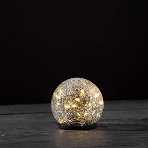 Solar Gazing Ball Light - 4 Inch Diameter Small Globe, Waterproof for Outdoor Use, Crackle Glass, Warm White LED Fairy Lights, Dusk to Dawn Timer, Garden/Pathway Decoration - Battery Included