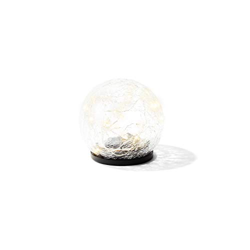 Solar Gazing Ball Light - 4 Inch Diameter Small Globe, Waterproof for Outdoor Use, Crackle Glass, Warm White LED Fairy Lights, Dusk to Dawn Timer, Garden/Pathway Decoration - Battery Included