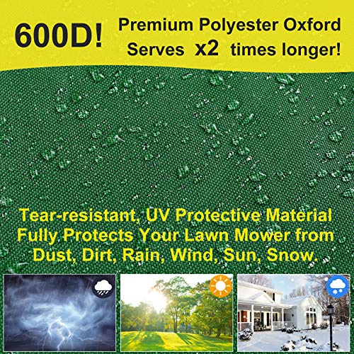 Lawn Mower Cover - Heavy Duty 600D Polyester Oxford Waterproof, Tractor Cover Fits Decks up to 54", UV Protection Universal Fit with Drawstring All Season/Weather Protection