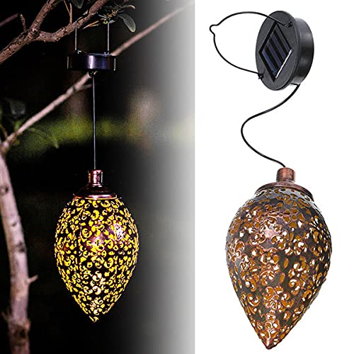 HuiDao Hanging Solar Lights Outdoor Waterproof Decorative Solar Garden Lantern LED Hanging Metal Olive Shape Lamp for Garden Patio Yard Lawn Path Decor (Hanging Style)