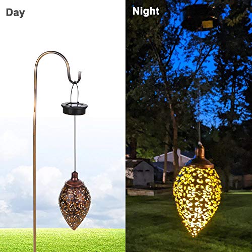 HuiDao Hanging Solar Lights Outdoor Waterproof Decorative Solar Garden Lantern LED Hanging Metal Olive Shape Lamp for Garden Patio Yard Lawn Path Decor (Hanging Style)