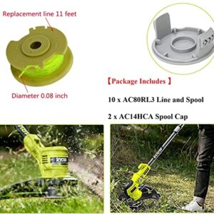AC80RL3 String Trimmer Replacement Spool, Compatible with Ryobi One Plus+ AC80RL3 18v, 24v, and 40v Cordless Trimmers, 080 Inch Twisted Line, AC80RL3 Weed Eater String Auto-Feed Spool Line 11ft