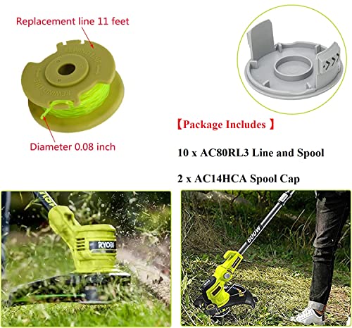 AC80RL3 String Trimmer Replacement Spool, Compatible with Ryobi One Plus+ AC80RL3 18v, 24v, and 40v Cordless Trimmers, 080 Inch Twisted Line, AC80RL3 Weed Eater String Auto-Feed Spool Line 11ft