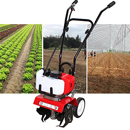 TFCFL TFCFL 2-Stroke 52cc Mini Tiller Engine, Garden Petrol Power Soil Garden Cultivator Yard Plant Farm Tilling Tool 6500RPM for Yard Garden Farm 1.9KW with Blade 4 Pieces / 22.5cm (52CC Style1)