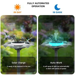 Solar Fountain Pump with RGB Lights Bird Bath Fountain with 6 Nozzles Free Standing Floating Solar Powered Water Fountain Pump for Patio Garden Bird Bath Pond Outdoor Pool