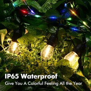 Docusvect Outdoor LED String Lights with RGB Fairy Lights, 48FT 15 Shatterproof Edison Bulbs + (2 Spare) Heavy-Duty Decorative IP65 Waterproof Connectable Hanging Patio Lights for Garden, Balcony