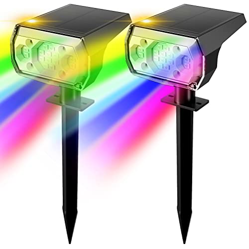 Halogotta 2 Pack Solar Spot Lights Outdoor Color Changing, IP67 Waterproof Outdoor Solar Lights with 18 LEDs, Multicolor Solar Landscape Spotlights for Yard, Garden, Gate, Fence, Pathway, Patio