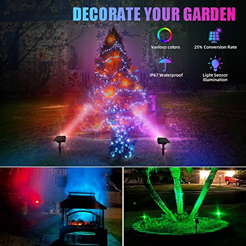 Halogotta 2 Pack Solar Spot Lights Outdoor Color Changing, IP67 Waterproof Outdoor Solar Lights with 18 LEDs, Multicolor Solar Landscape Spotlights for Yard, Garden, Gate, Fence, Pathway, Patio