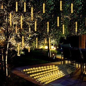 meteor shower rain lights, 19ft 8 tube 192 leds christmas lights icicles, icicle lights outdoor for christmas trees, christmas decoration lights for patio garden lawn outdoor christmas lights