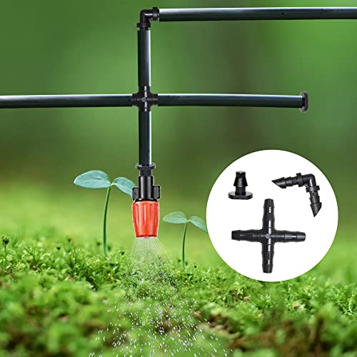 Irrigation Fittings Kit Drip Barbed Tubing Connectors for 1/4 Inch Tube, Flower Pot Garden Lawn 280 Pcs ( Elbows, End Plug, Straight Barbs, Tees, 4-Way Coupling (1/4" Irrigation Fittings Kit, Black)