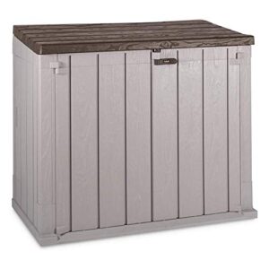 toomax stora way all-weather outdoor xl horizontal 5′ x 3′ storage shed cabinet for trash can, garden tools, & yard equipment, taupe gray/brown