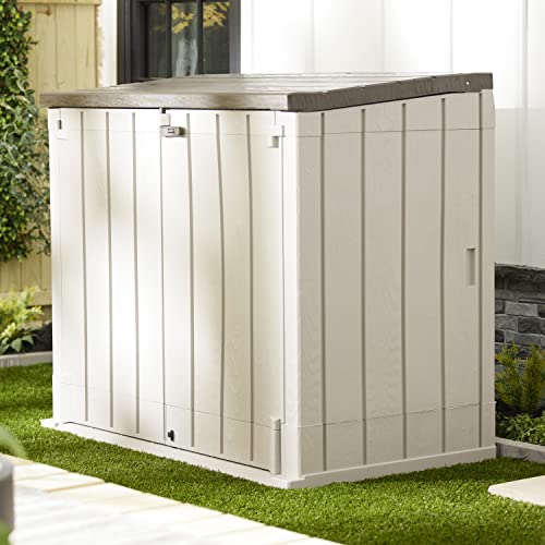 Toomax Stora Way All-Weather Outdoor XL Horizontal 5' x 3' Storage Shed Cabinet for Trash Can, Garden Tools, & Yard Equipment, Taupe Gray/Brown