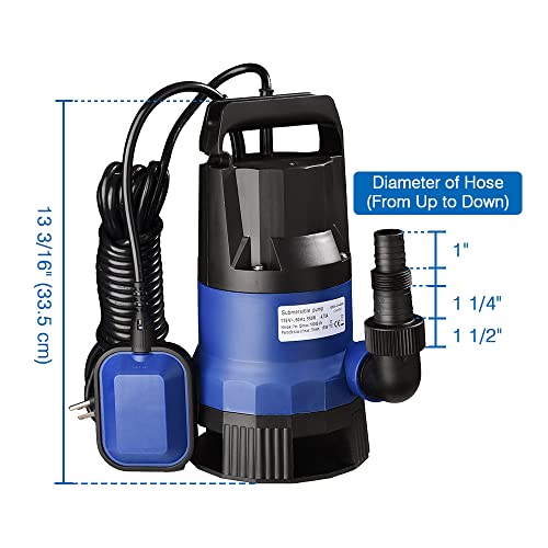 Yescom 3/4HP 2642GPH 550W Submersible Water Pump Copper Motor Clean/Dirty Pumps Automatic Float Switch for Swimming Pool Garden Tub Pond Flood Drain