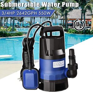 Yescom 3/4HP 2642GPH 550W Submersible Water Pump Copper Motor Clean/Dirty Pumps Automatic Float Switch for Swimming Pool Garden Tub Pond Flood Drain