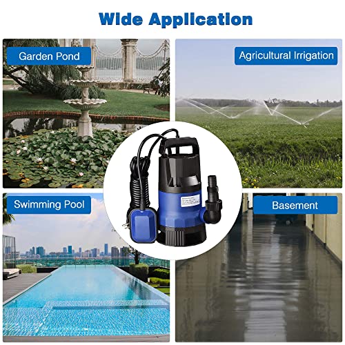 Yescom 3/4HP 2642GPH 550W Submersible Water Pump Copper Motor Clean/Dirty Pumps Automatic Float Switch for Swimming Pool Garden Tub Pond Flood Drain