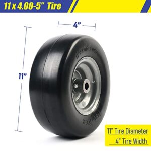 LotFancy 11x4.00-5” Lawn Mower Tire on Wheel, Flat Free, 5/8" or 3/4" Bushings, 3.4"-4"-4.5"-5" Centered Hub, Smooth Tread Tire for Zero Turn Mowers