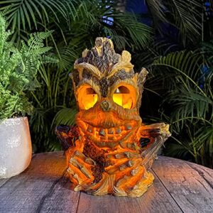 Solar Lights Outdoor Garden Statues Tiki Decor Stump on Fire Halloween Figurine Lights Large Solar Flickering Flame Light Waterproof Suitable for Table Yard Garden Patio Pathway Holiday Decor