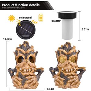 Solar Lights Outdoor Garden Statues Tiki Decor Stump on Fire Halloween Figurine Lights Large Solar Flickering Flame Light Waterproof Suitable for Table Yard Garden Patio Pathway Holiday Decor