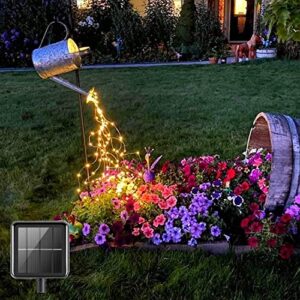 angmln solar waterfall fairy bunch lights outdoor waterproof,200 leds 8 modes watering can light (no watering can), solar powered firefly moon plants christmas tree vines decorations