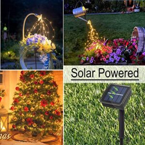 ANGMLN Solar Waterfall Fairy Bunch Lights Outdoor Waterproof,200 LEDs 8 Modes Watering Can Light (No Watering can), Solar Powered Firefly Moon Plants Christmas Tree Vines Decorations