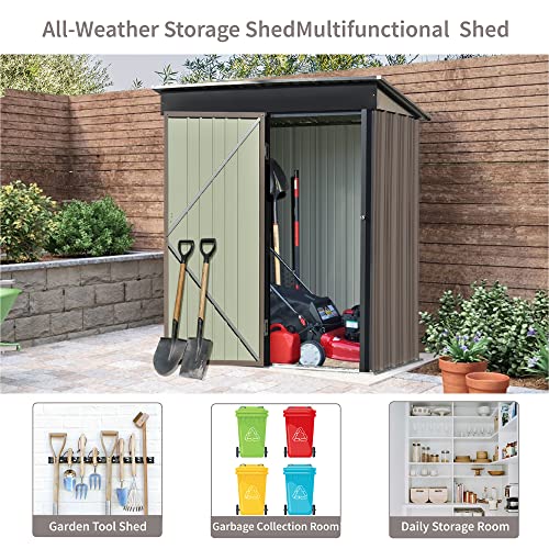 Rhomtree 5' x 3' Metal Outdoor Storage Shed, Steel Utility Tool Shed Storage House with Door & Lock, Metal Sheds Outdoor Storage for Backyard Garden Patio Lawn (Brown)