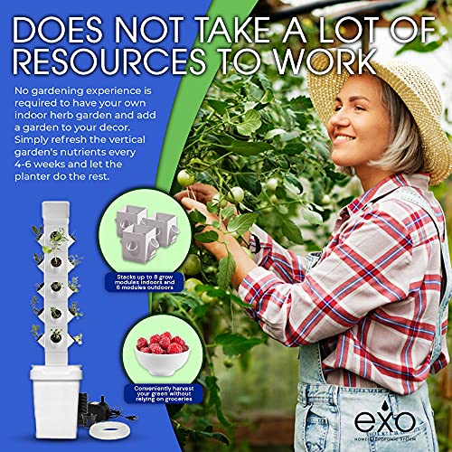 EXO Garden Hydroponic Growing System Vertical Tower - Vegetable Plant Tower Gift for Gardening Lover - Automate Aeroponics Mini Indoor Outdoor Home Grow Herb