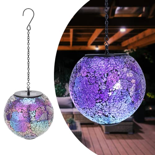 Solar Hanging Lantern Solar Outdoor Lanterns Mosaic Gazing Ball Outdoor Hanging Lights Outdoor Lights Waterproof Garden, Patio, Pathway & Yard Décor (Purple)