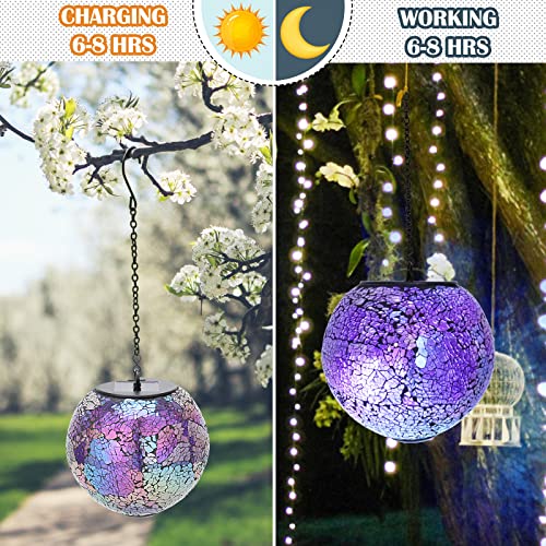 Solar Hanging Lantern Solar Outdoor Lanterns Mosaic Gazing Ball Outdoor Hanging Lights Outdoor Lights Waterproof Garden, Patio, Pathway & Yard Décor (Purple)