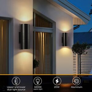 S SUNSBELL Modern Outdoor Porch Light, 2 Pack Exterior Light Fixture Aluminum Cylinder Up Down Wall Mount Light 6W, 3100K Wall Sconce IP65 Waterproof Warm White AC 85-265V for Corridor Garden