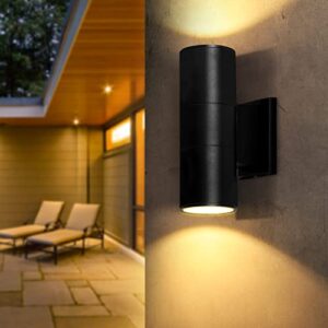 S SUNSBELL Modern Outdoor Porch Light, 2 Pack Exterior Light Fixture Aluminum Cylinder Up Down Wall Mount Light 6W, 3100K Wall Sconce IP65 Waterproof Warm White AC 85-265V for Corridor Garden