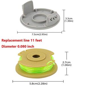 11ft 0.080" Replacement Trimmer Spool for Ryobi One Plus AC80RL3 18v 24v 40v with AC14HCA String Trimmer Cap Covers Cordless Auto-Feed Twist Single Line (10 Spool+2 Cap)