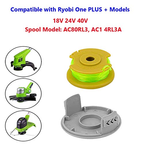 11ft 0.080" Replacement Trimmer Spool for Ryobi One Plus AC80RL3 18v 24v 40v with AC14HCA String Trimmer Cap Covers Cordless Auto-Feed Twist Single Line (10 Spool+2 Cap)