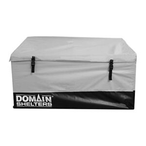 domain shelters deck box 117 gallon 4′ x 2′ x 2′ outdoor patio backyard garden storage container with removable weather bars, gray/black