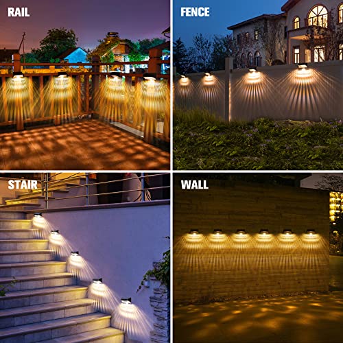 Aulanto Solar Fence Lights, 8 Pack Waterproof Solar Wall Lights with RGB & Warm White Mode, 2 Lighting Effect Decorative Garden Lights with Auto On/Off, Perfect for Fence, Backyard, Garden, Patio.