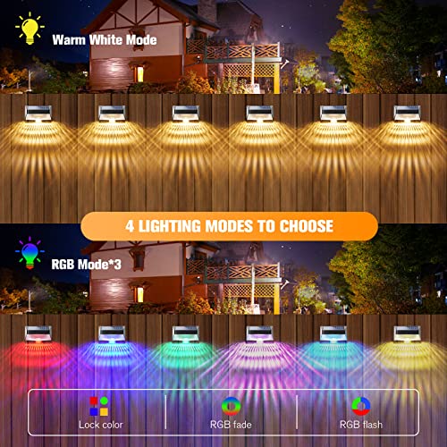 Aulanto Solar Fence Lights, 8 Pack Waterproof Solar Wall Lights with RGB & Warm White Mode, 2 Lighting Effect Decorative Garden Lights with Auto On/Off, Perfect for Fence, Backyard, Garden, Patio.