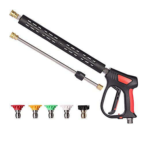 HOUSE DAY Replacement High Pressure Washer Gun with 16 Inch Extension Wand, 5000 PSI,Deluxe Power Washer Gun with M22-15mm or M22-14mm Fitting, 5 Nozzles Tips, 1/4" Quick Connect Female,40 Inch Long