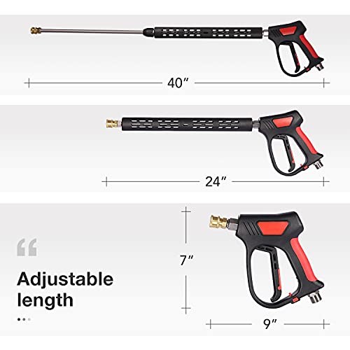 HOUSE DAY Replacement High Pressure Washer Gun with 16 Inch Extension Wand, 5000 PSI,Deluxe Power Washer Gun with M22-15mm or M22-14mm Fitting, 5 Nozzles Tips, 1/4" Quick Connect Female,40 Inch Long