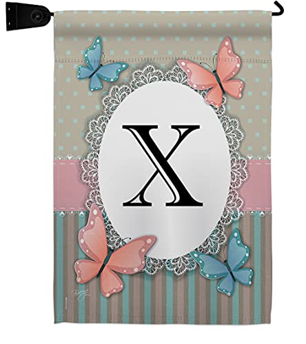 Breeze Decor X Initial Garden Flag Set Mailbox Hanger Monogram Friends Bugs & Frogs Butterfly Ladybugs Dragonfly Bee Springtime Insect Natural Wildlife House Yard Gift Double-Sided, Made in USA