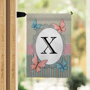 Breeze Decor X Initial Garden Flag Set Mailbox Hanger Monogram Friends Bugs & Frogs Butterfly Ladybugs Dragonfly Bee Springtime Insect Natural Wildlife House Yard Gift Double-Sided, Made in USA